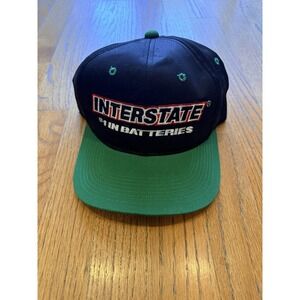 Vintage Interstate Batteries Snapback Hat Black Green Adjustable Promo Cap USA